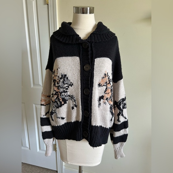 Anthropologie Pilcro Horse Graphic Cardigan Sweater Rare Find Size M - Picture 3 of 12